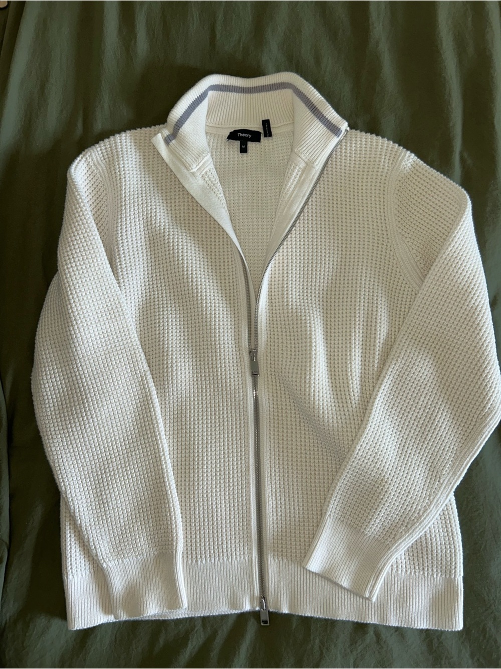 Theory Cream Waffle Knit Sweater Zip up
